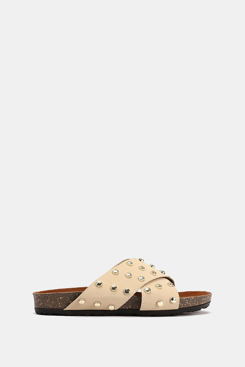 JEWELED CROSSED BEIGE SANDAL