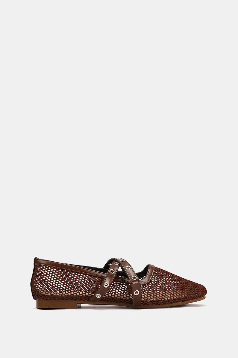 CROSS STRAP BROWN BALLERINA