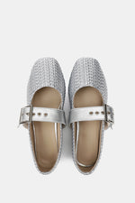 SILVER WIDE BUCKLE WOVEN BALLERINA