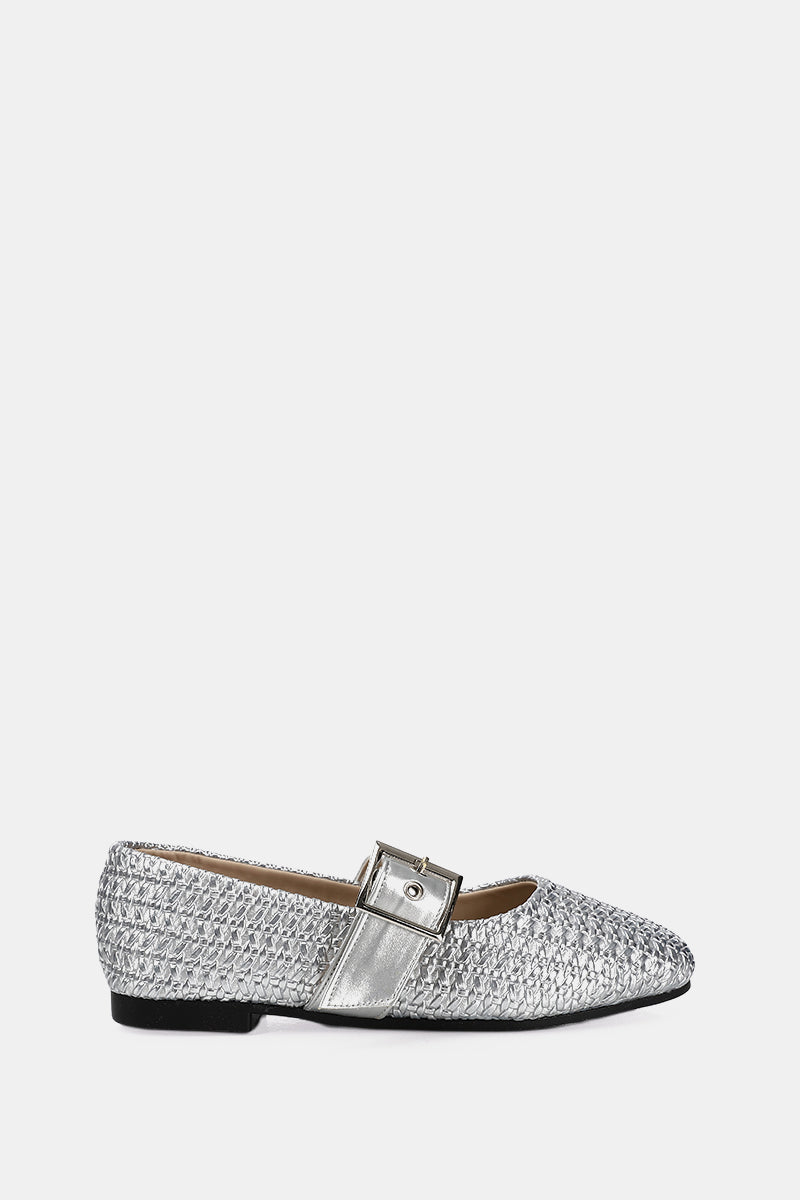 SILVER WIDE BUCKLE WOVEN BALLERINA