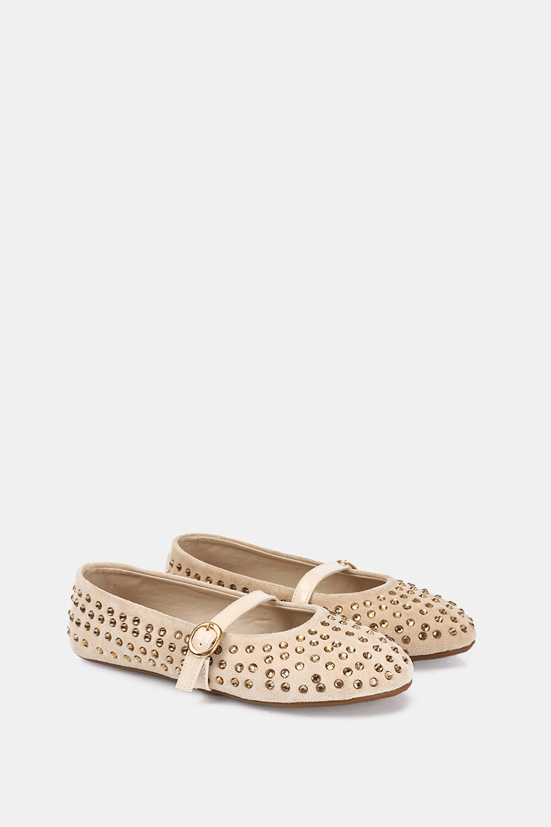BEIGE JEWELED MARY JANE