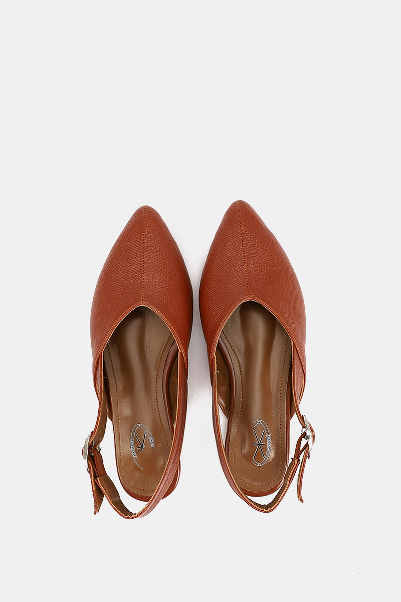 SLINGBACK BUCKLE TAN MULE