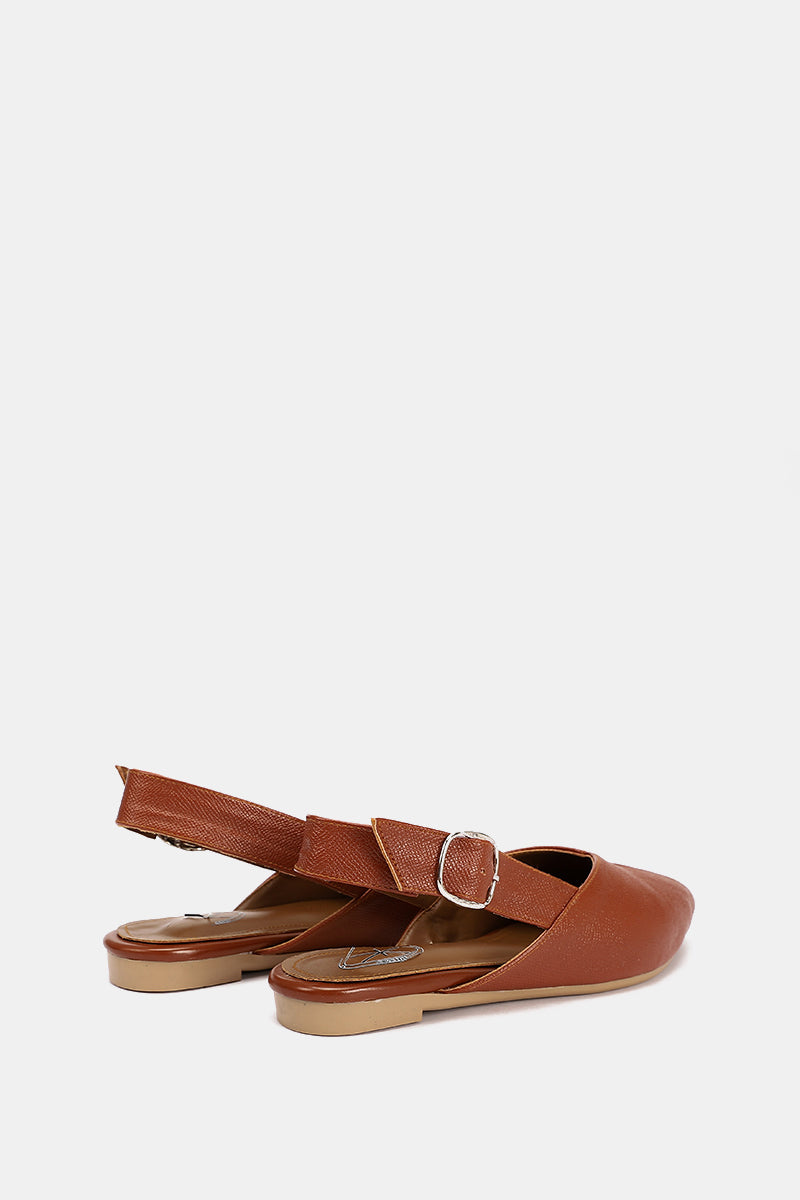 SLINGBACK BUCKLE TAN MULE