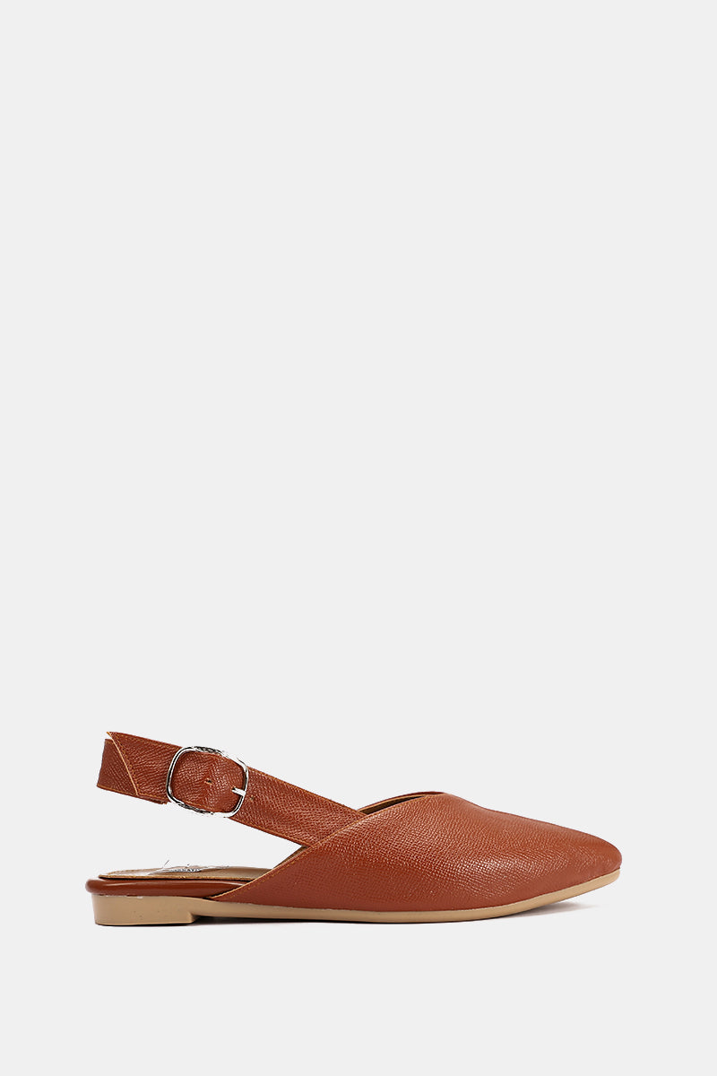 SLINGBACK BUCKLE TAN MULE