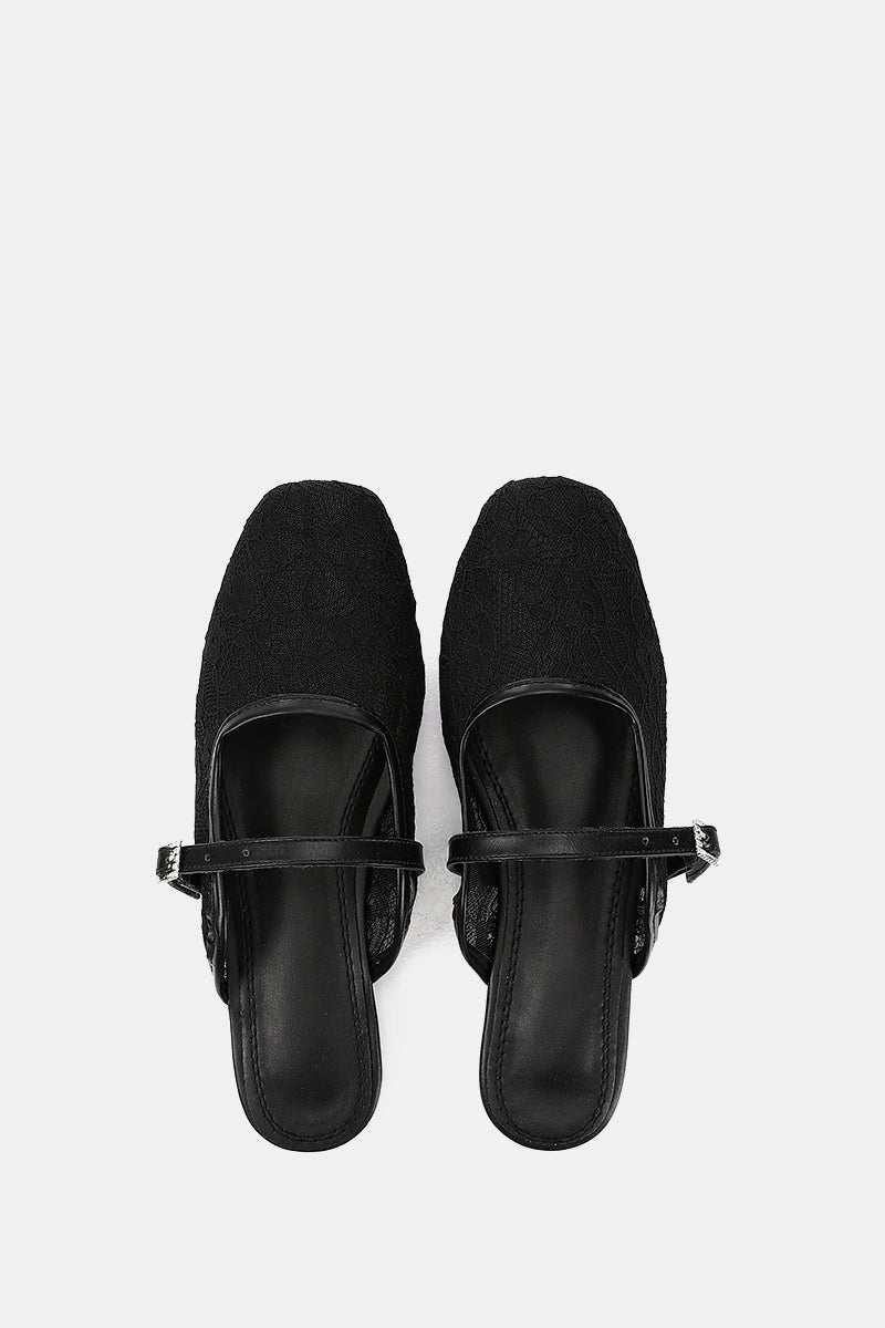 BLACK FLORAL MESH MULE