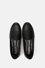 BLACK LEATHER SLIP ON LOAFERS