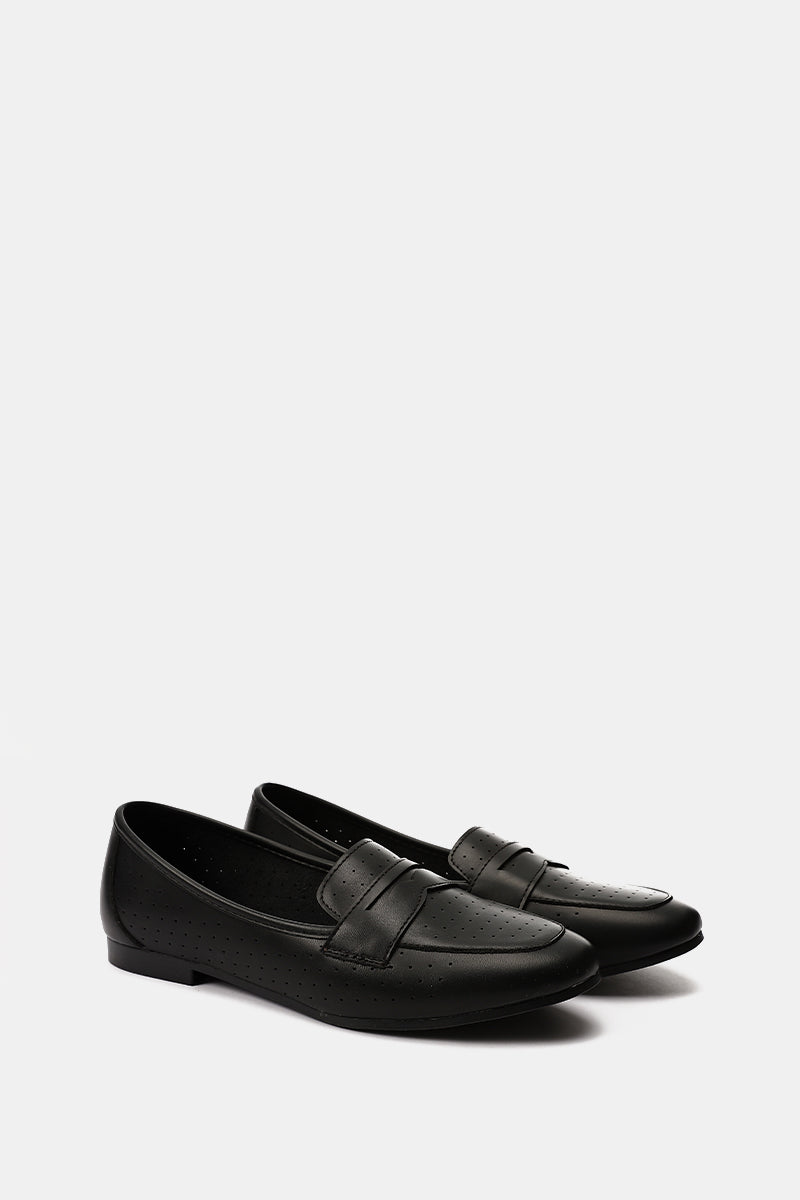 BLACK LEATHER SLIP ON LOAFERS