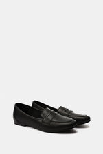 BLACK LEATHER SLIP ON LOAFERS