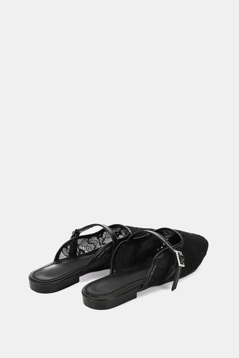 BLACK FLORAL MESH MULE