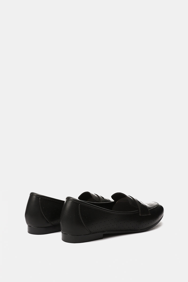 BLACK LEATHER SLIP ON LOAFERS