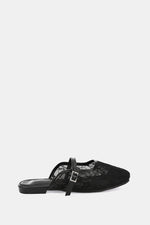 BLACK FLORAL MESH MULE