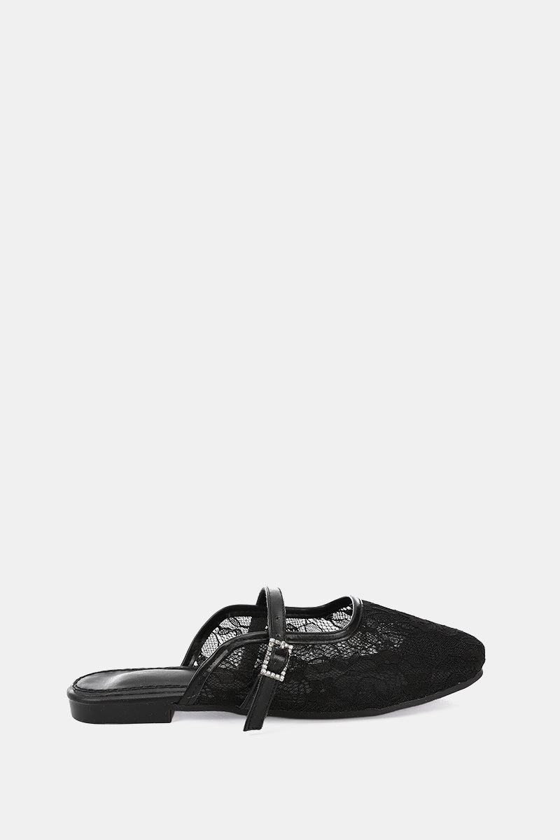 BLACK FLORAL MESH MULE