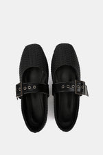 BLACK WIDE BUCKLE WOVEN BALLERINA