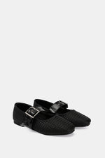 BLACK WIDE BUCKLE WOVEN BALLERINA