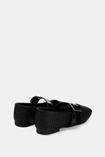 BLACK WIDE BUCKLE WOVEN BALLERINA