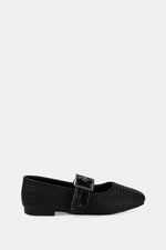 BLACK WIDE BUCKLE WOVEN BALLERINA