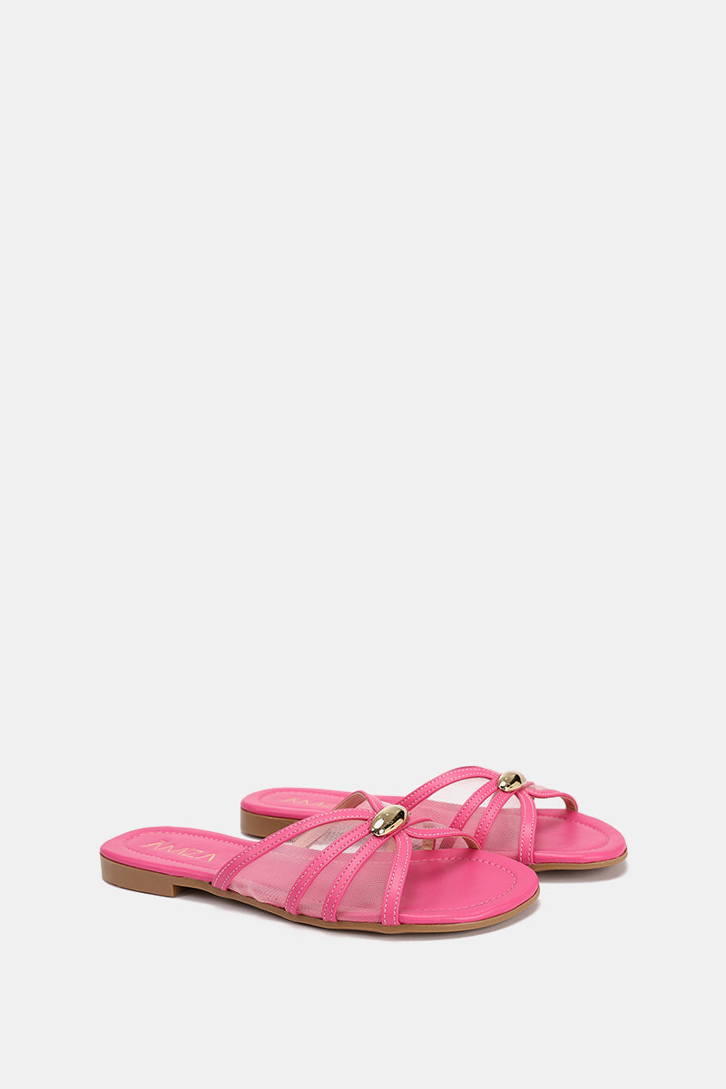 GOLD BUCKLE PINK SHEER SLIPPERS