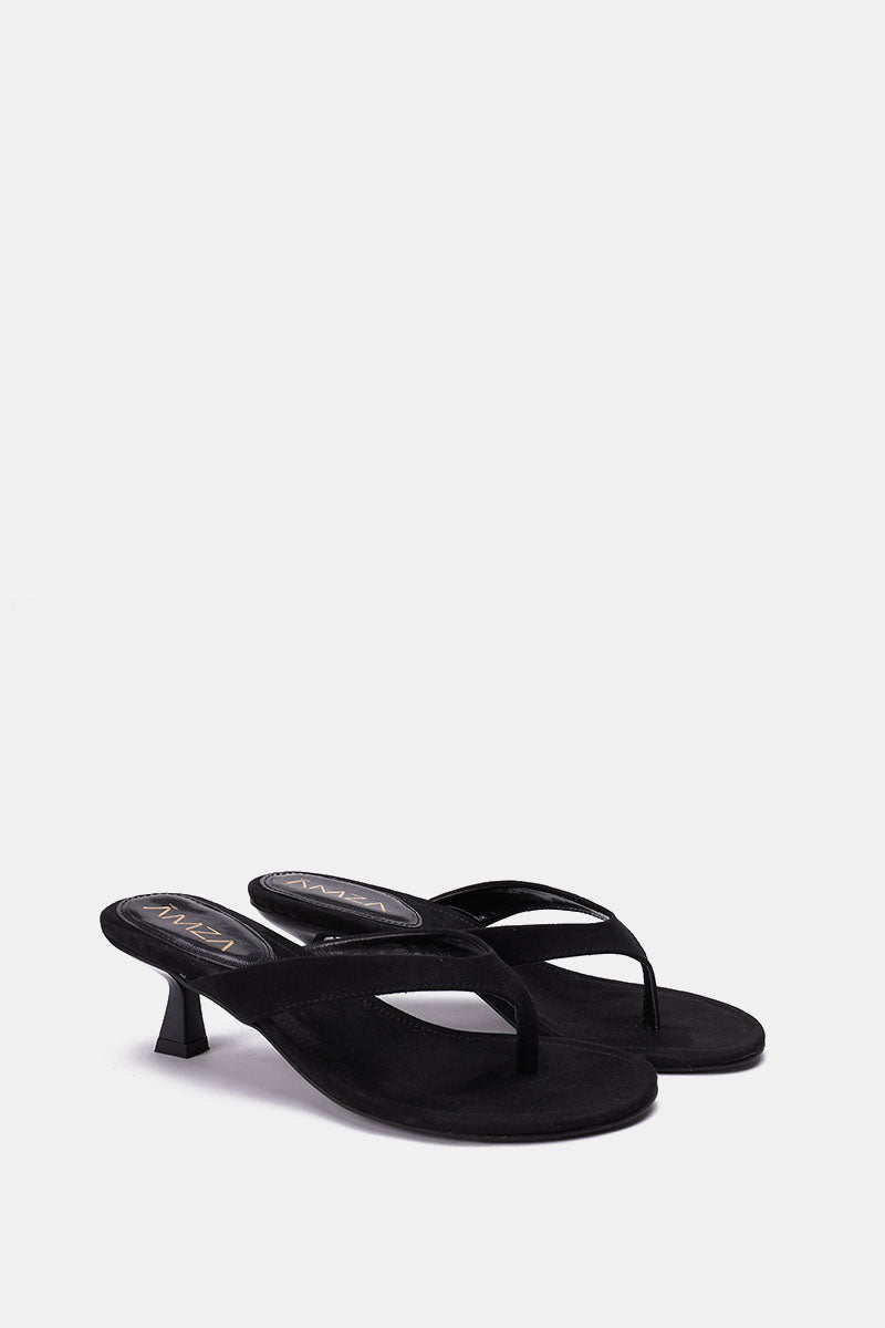BLACK SUEDE KITTEN HEEL SANDALS