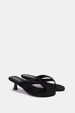 BLACK SUEDE KITTEN HEEL SANDALS