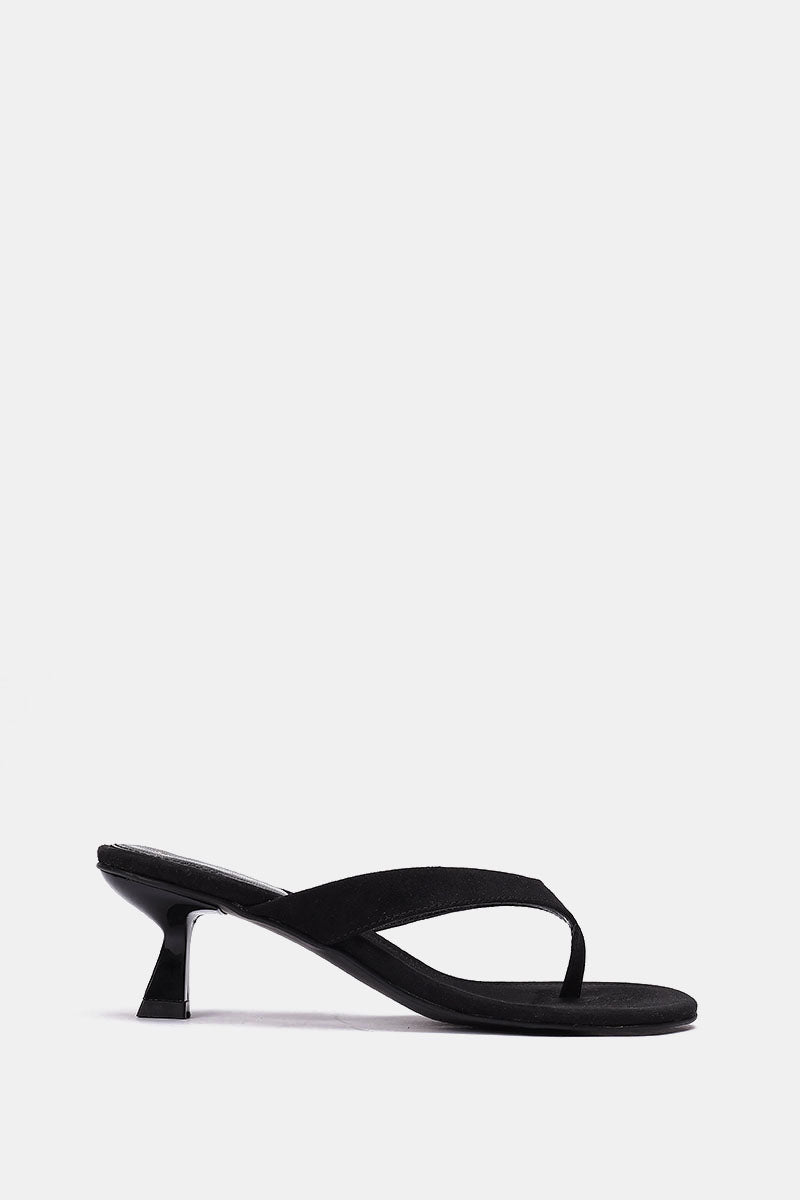 BLACK SUEDE KITTEN HEEL SANDALS