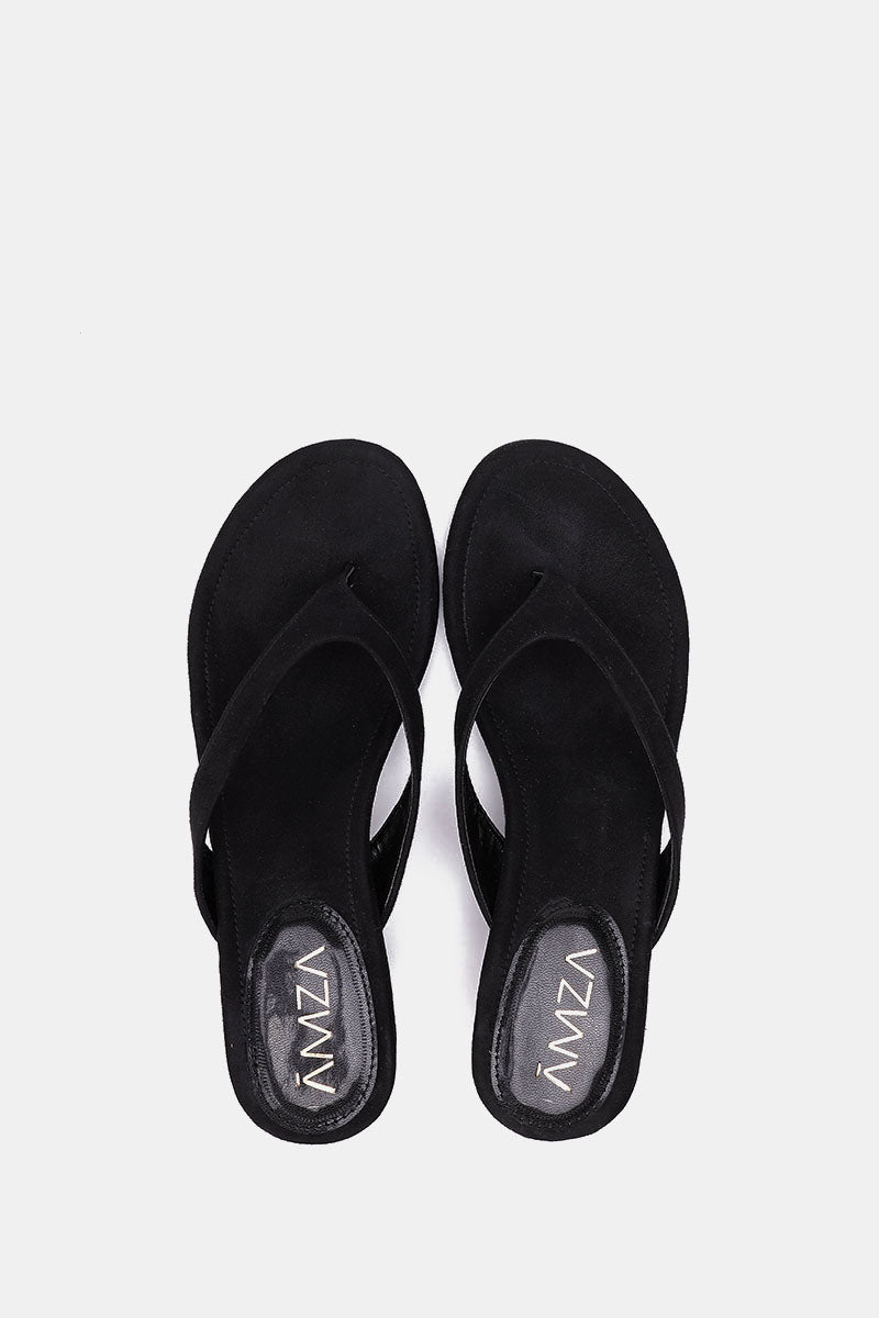 BLACK SUEDE KITTEN HEEL SANDALS