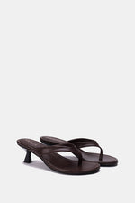 BROWN LEATHER KITTEN HEEL SANDALS