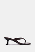 BROWN LEATHER KITTEN HEEL SANDALS