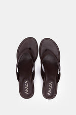 BROWN LEATHER KITTEN HEEL SANDALS