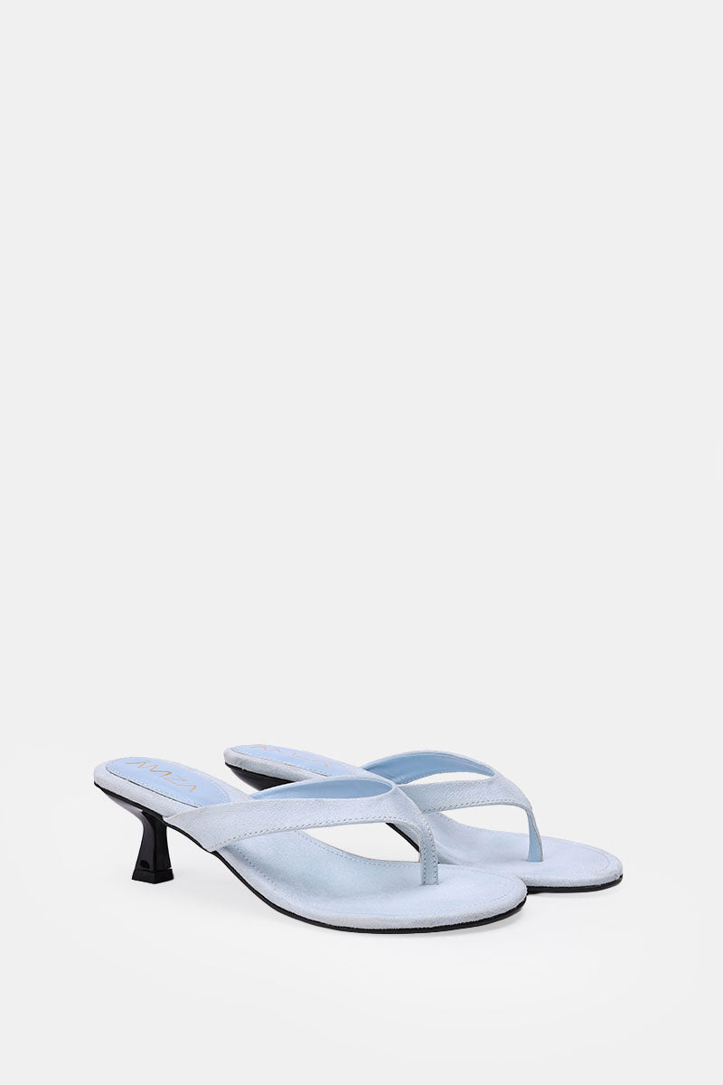BLEU CIEL SUEDE KITTEN HEEL SANDALS