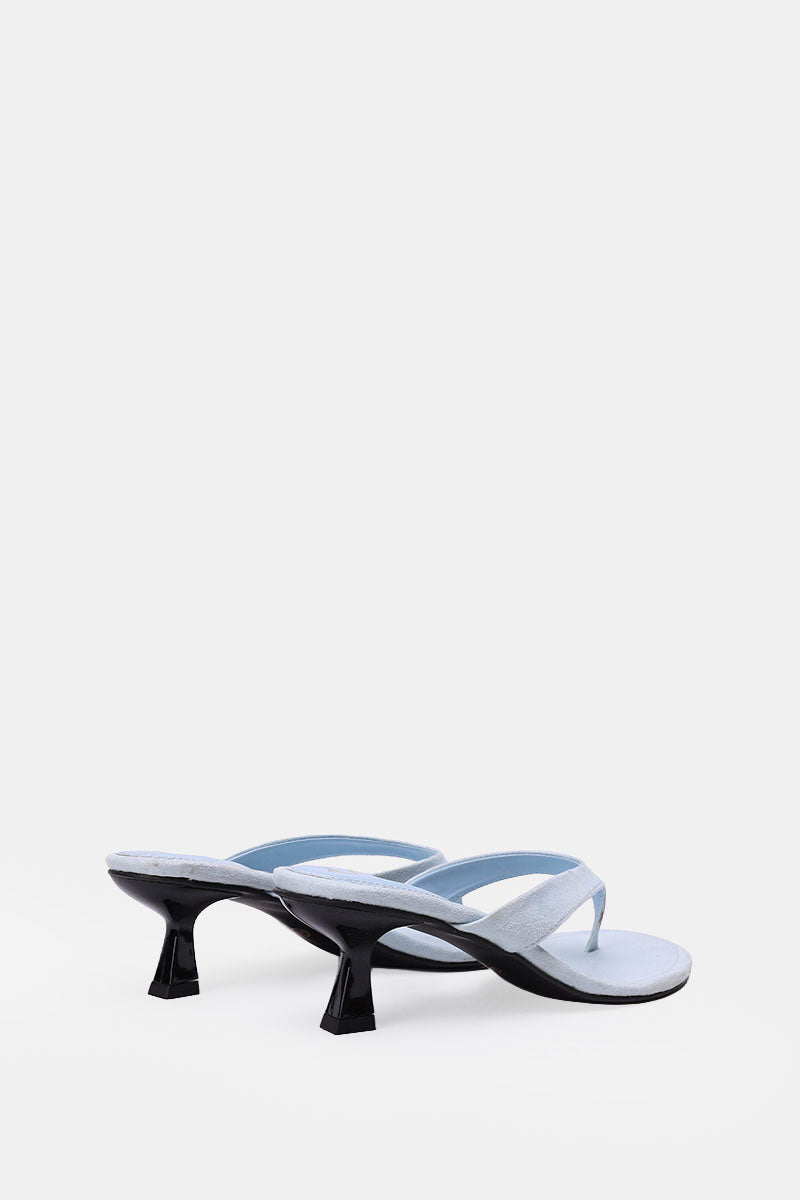 BLEU CIEL SUEDE KITTEN HEEL SANDALS