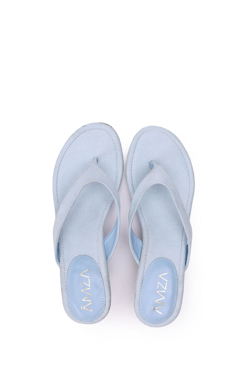 BLEU CIEL SUEDE KITTEN HEEL SANDALS