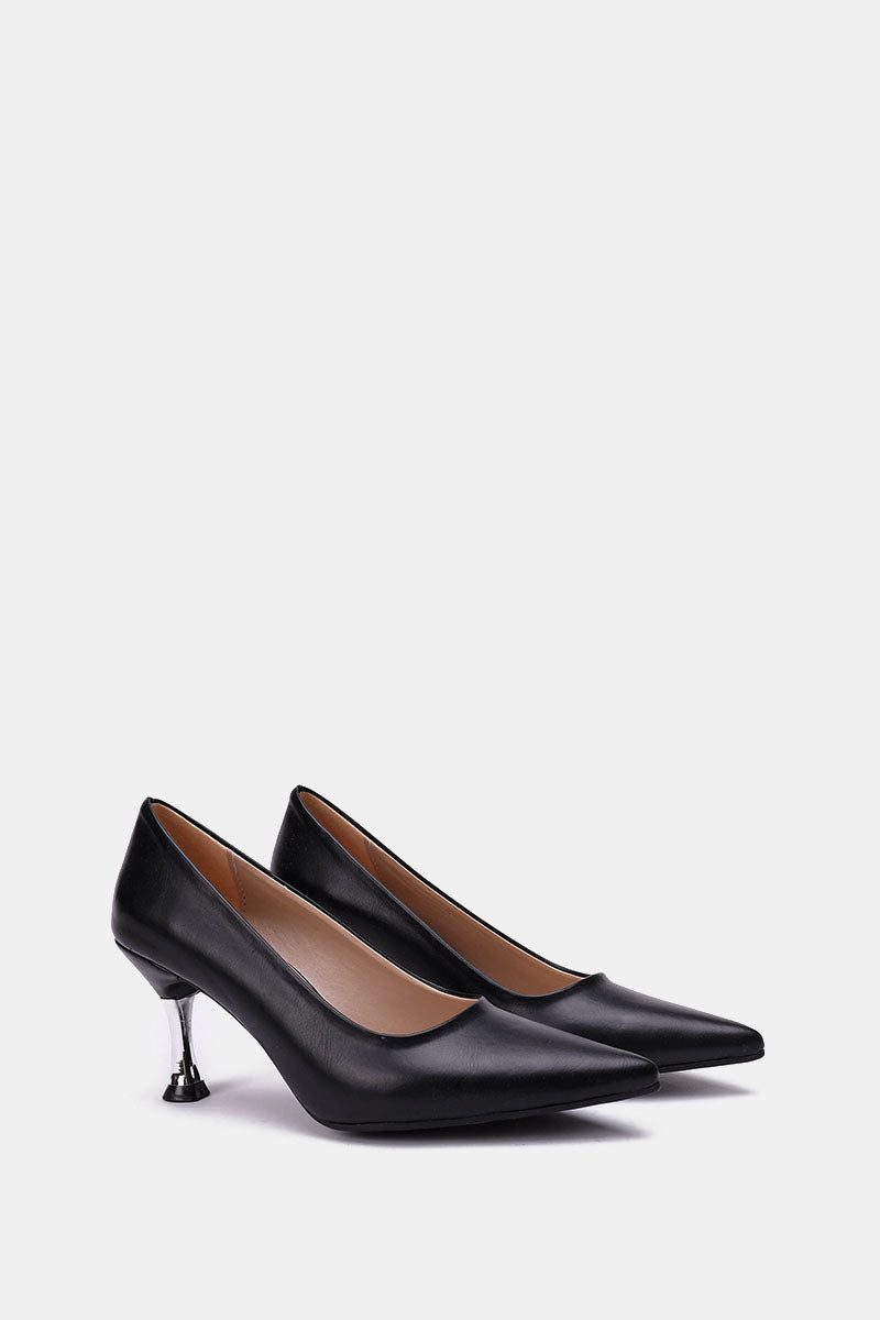 BLACK POINTED-TOE KITTEN HEELS