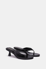 BLACK LEATHER KITTEN HEEL SANDALS