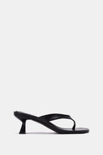 BLACK LEATHER KITTEN HEEL SANDALS