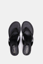 BLACK LEATHER KITTEN HEEL SANDALS