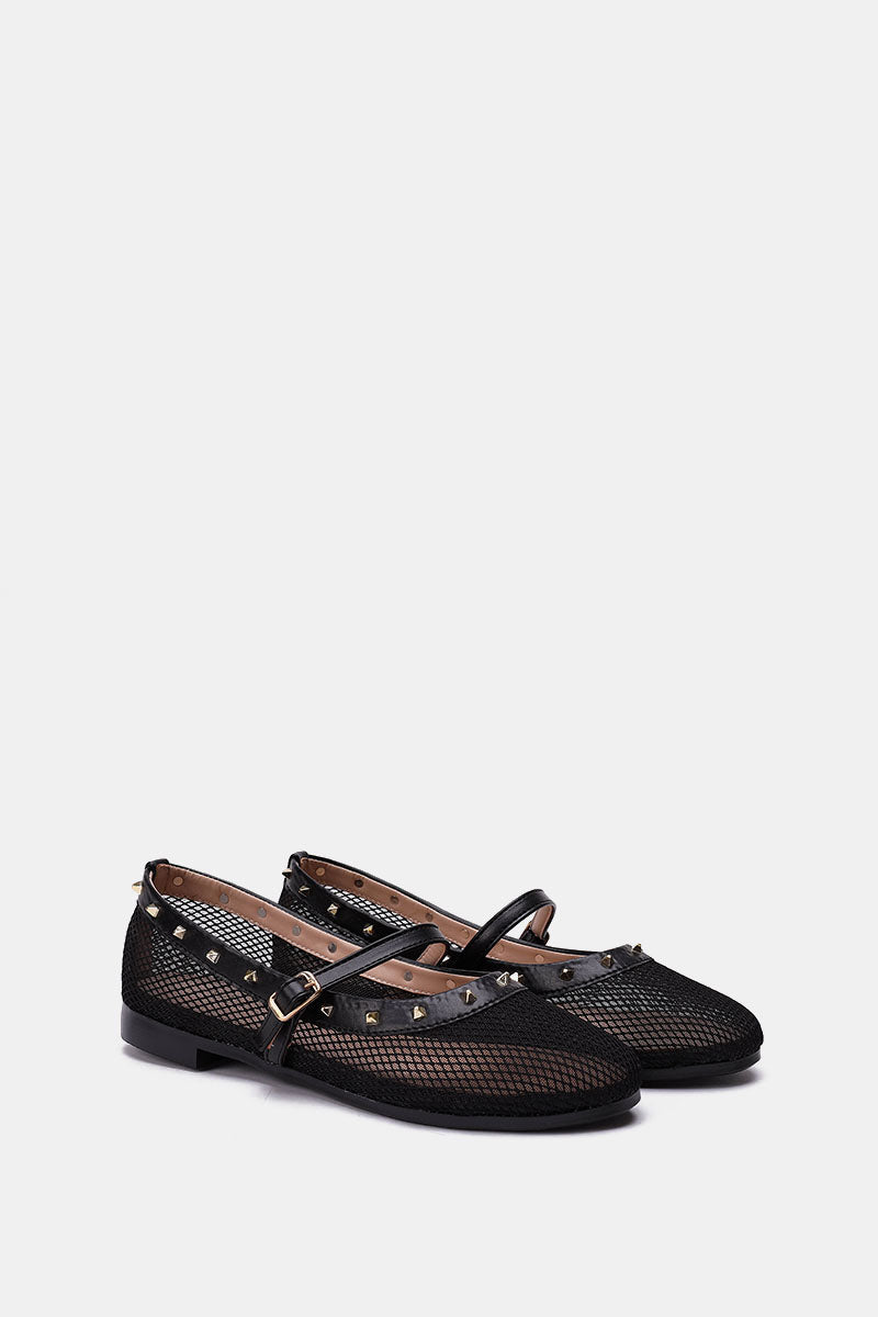 BLACK FISHNET STUDDED FLAT