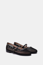 BLACK FISHNET STUDDED FLAT