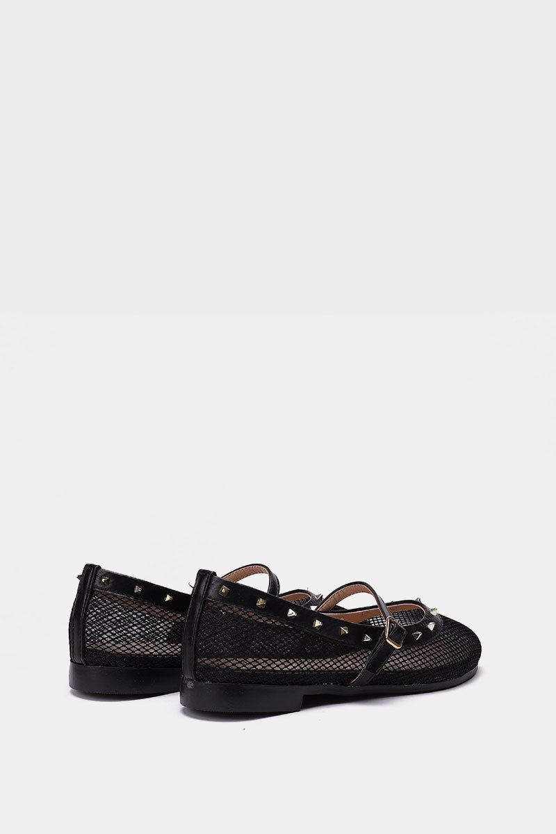 BLACK FISHNET STUDDED FLAT