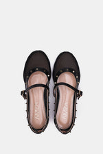 BLACK FISHNET STUDDED FLAT