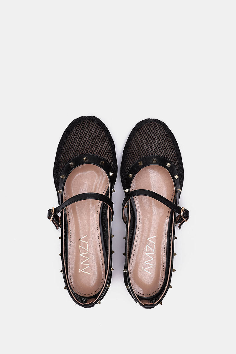 BLACK FISHNET STUDDED FLAT