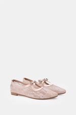 BEIGE FLORAL MESH BALLERINA - POINTED TOE