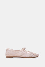 BEIGE FLORAL MESH BALLERINA - POINTED TOE