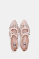 BEIGE FLORAL MESH BALLERINA - POINTED TOE