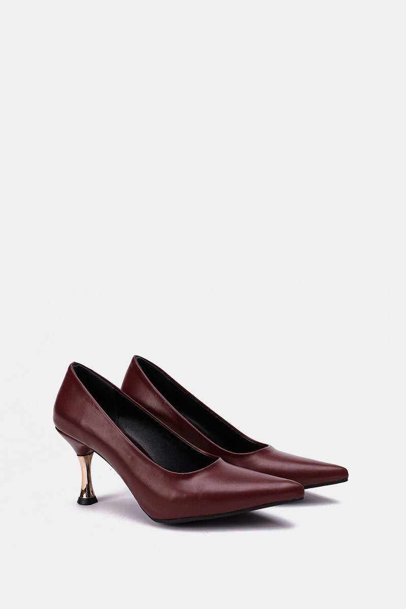 BURGUNDY POINTED-TOE KITTEN HEELS