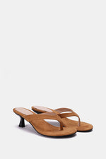 TAN SUEDE KITTEN HEEL SANDALS