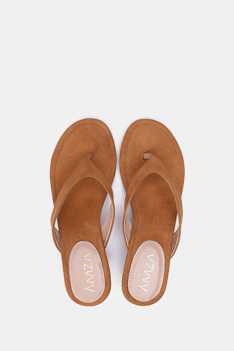 TAN SUEDE KITTEN HEEL SANDALS