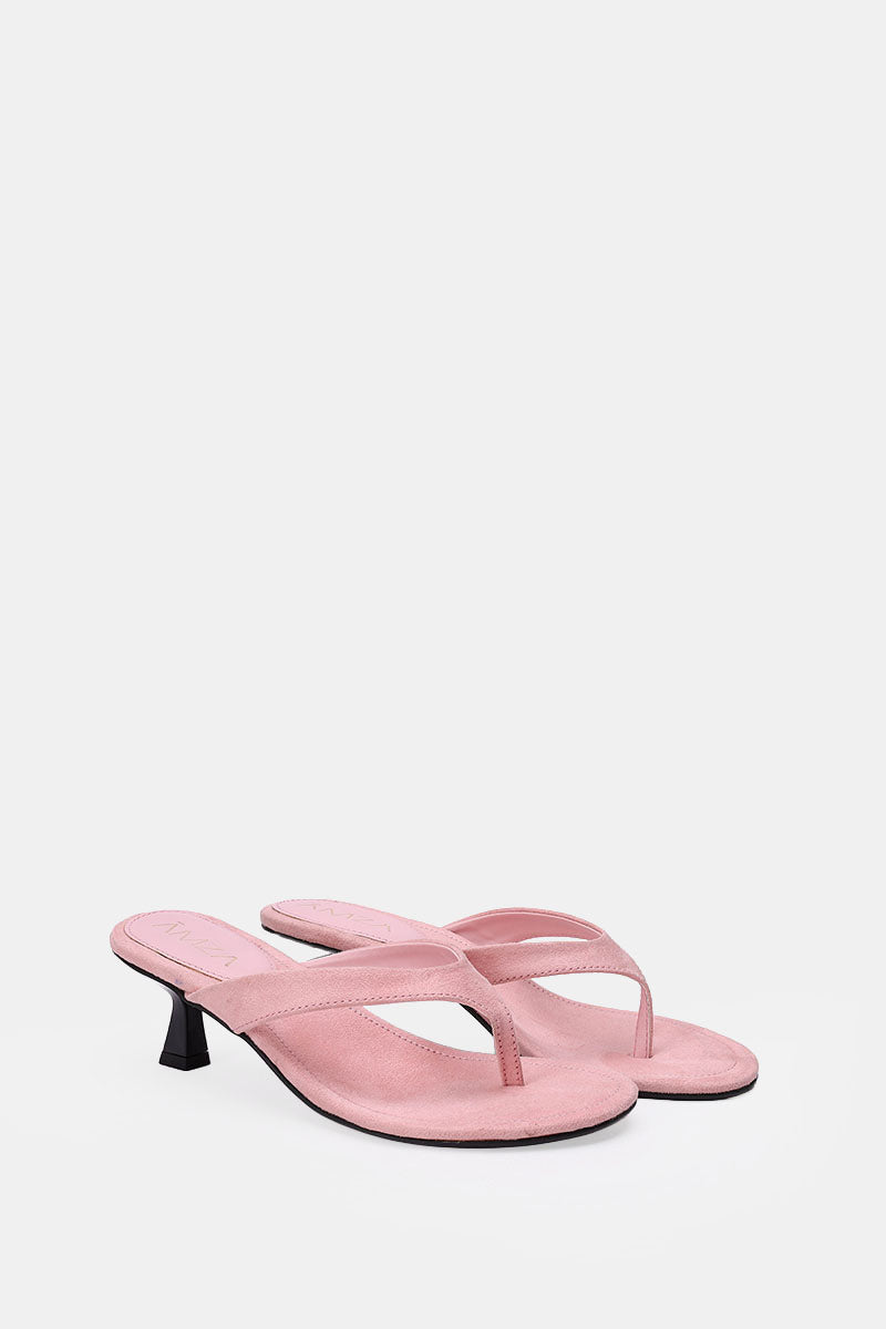 PINK SUEDE KITTEN HEEL SANDALS