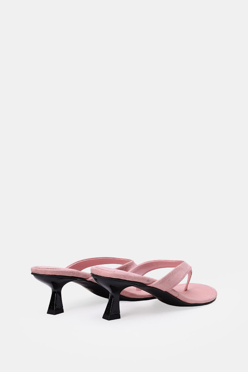 PINK SUEDE KITTEN HEEL SANDALS