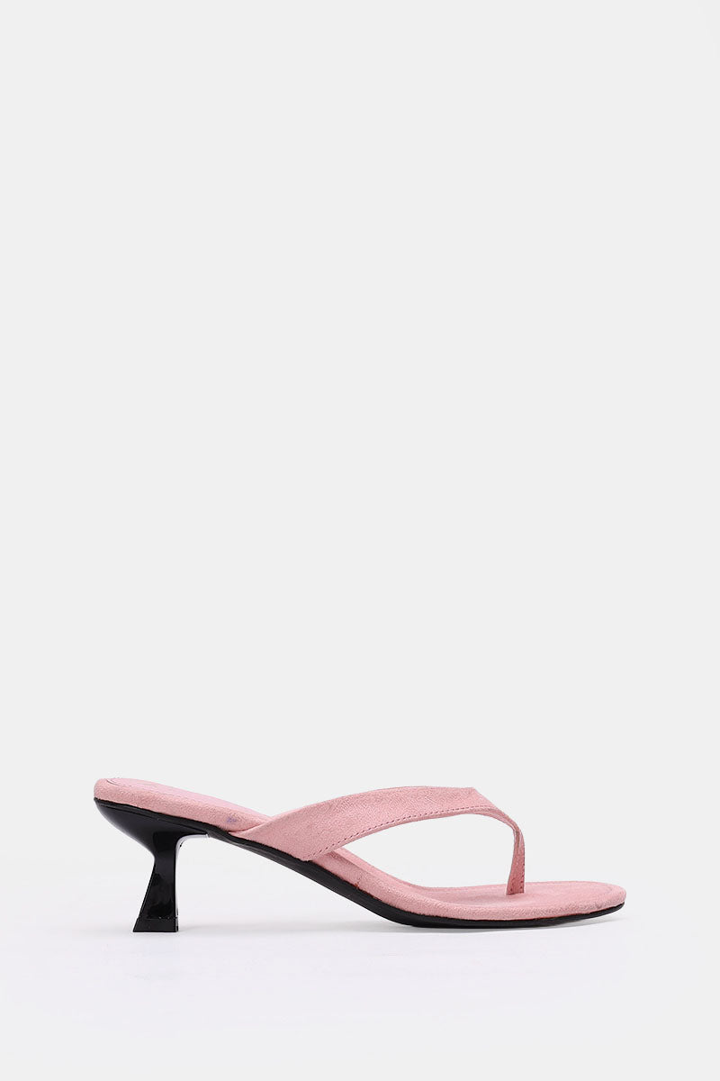 PINK SUEDE KITTEN HEEL SANDALS