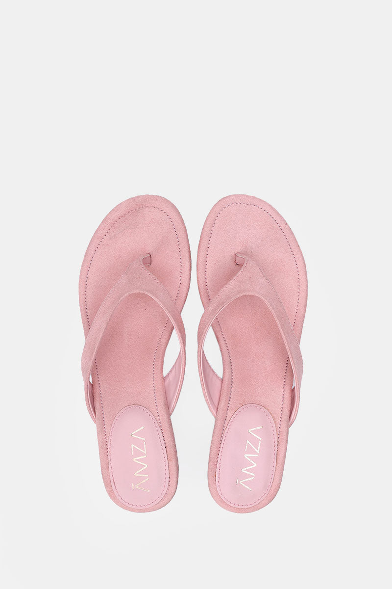 PINK SUEDE KITTEN HEEL SANDALS